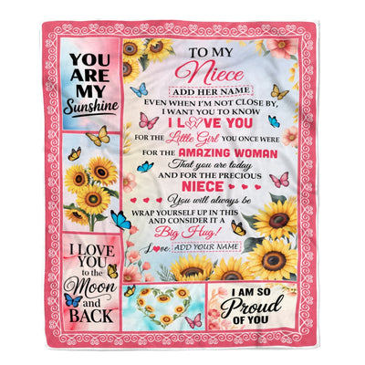 Personalized To My Niece Gifts From Aunt Auntie Blanket Sunflower Butterfly Amazing Niece Birthday Gift Valentines Graduation Christmas Custom Fleece Blanket | teecentury