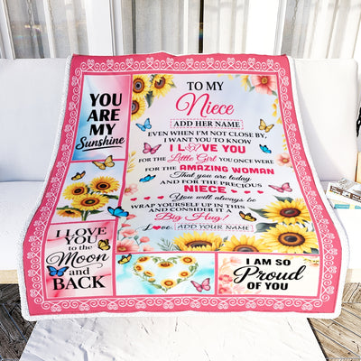 Personalized To My Niece Gifts From Aunt Auntie Blanket Sunflower Butterfly Amazing Niece Birthday Gift Valentines Graduation Christmas Custom Fleece Blanket | teecentury