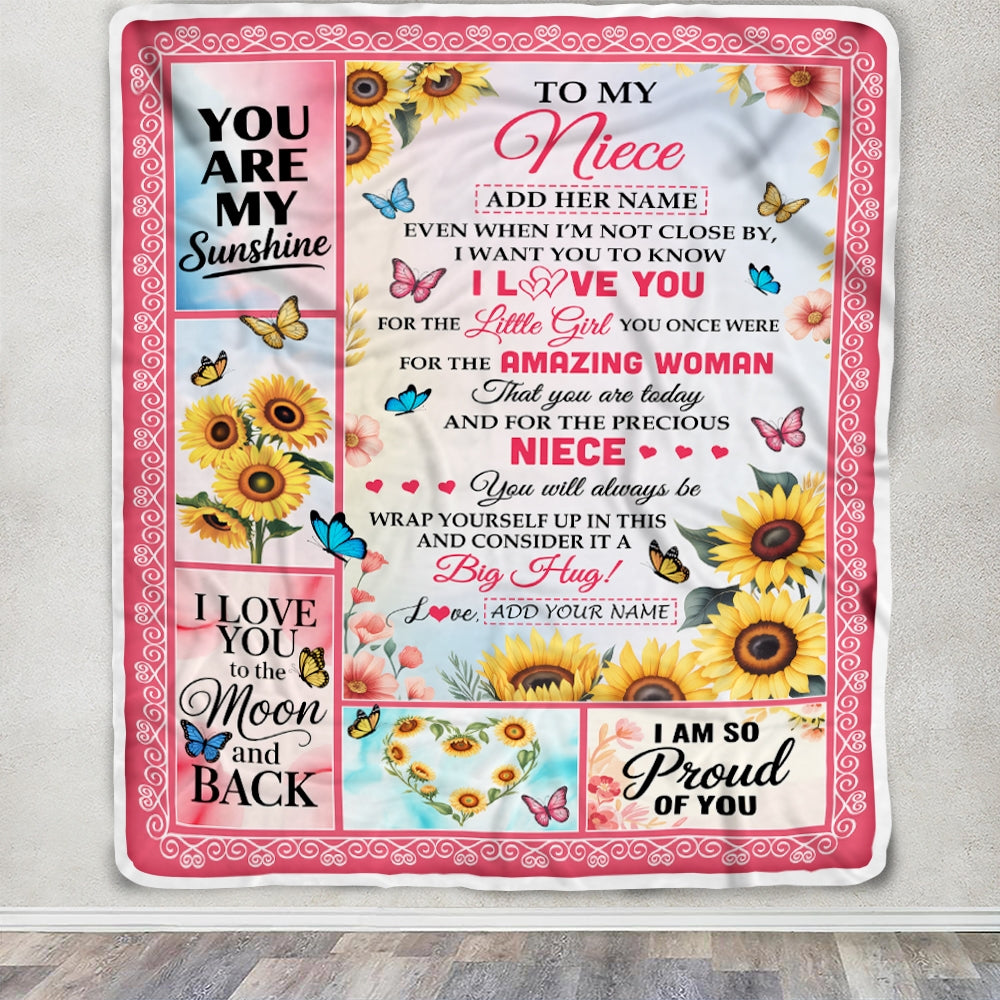 Personalized To My Niece Gifts From Aunt Auntie Blanket Sunflower Butterfly Amazing Niece Birthday Gift Valentines Graduation Christmas Custom Fleece Blanket | teecentury