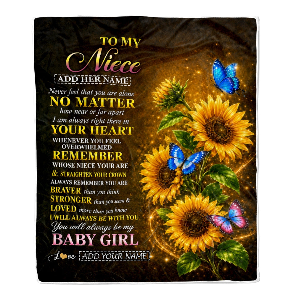 Personalized To My Niece Gifts From Aunt Auntie Blanket Sunflower Butterfly Inspirational Birthday Gift For Niece Graduation Christmas Custom Fleece Blanket | teecentury