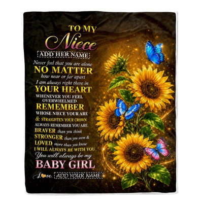 Personalized To My Niece Gifts From Aunt Auntie Blanket Sunflower Butterfly Inspirational Birthday Gift For Niece Graduation Christmas Custom Fleece Blanket | teecentury