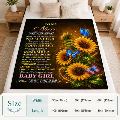 Personalized To My Niece Gifts From Aunt Auntie Blanket Sunflower Butterfly Inspirational Birthday Gift For Niece Graduation Christmas Custom Fleece Blanket | teecentury