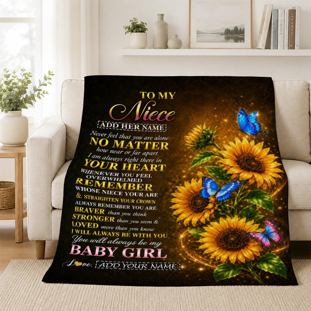 Personalized To My Niece Gifts From Aunt Auntie Blanket Sunflower Butterfly Inspirational Birthday Gift For Niece Graduation Christmas Custom Fleece Blanket | teecentury