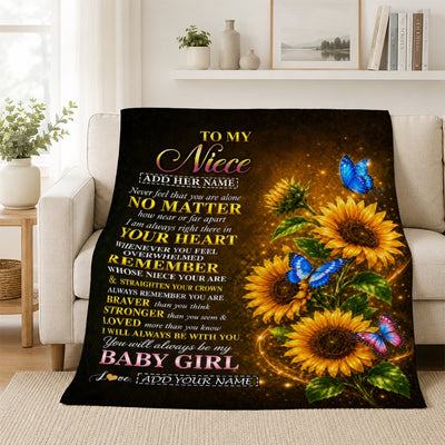 Personalized To My Niece Gifts From Aunt Auntie Blanket Sunflower Butterfly Inspirational Birthday Gift For Niece Graduation Christmas Custom Fleece Blanket | teecentury