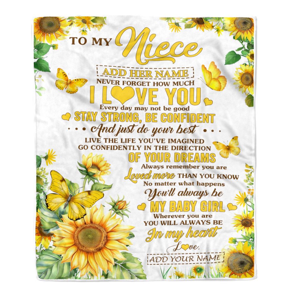 Personalized To My Niece Gifts From Aunt Auntie Blanket Sunflower Never Forget How Much I Love You Niece Birthday Gifts Christmas Customized Fleece Blanket | teecentury