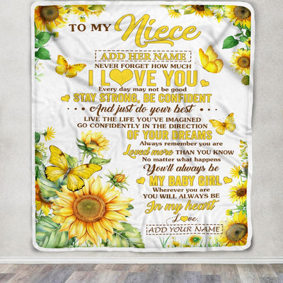 Personalized To My Niece Gifts From Aunt Auntie Blanket Sunflower Never Forget How Much I Love You Niece Birthday Gifts Christmas Customized Fleece Blanket | teecentury