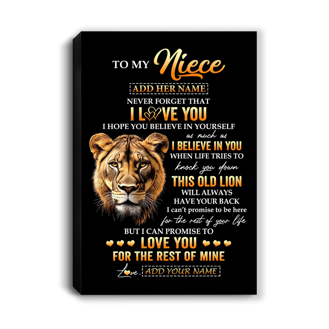 Personalized To My Niece Gifts From Aunt Auntie Canvas Old Lion Love You Niece Birthday Gifts Graduation Christmas Custom Wall Art Print Framed Canvas | teecentury