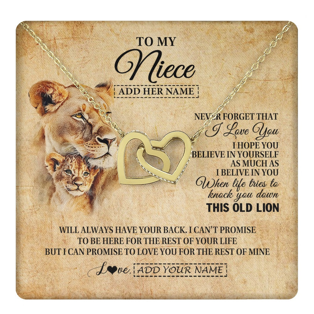 Interlocking Hearts Necklace 18K Yellow Gold Finish | 1 | Personalized To My Niece Gifts From Aunt Auntie Lion Necklace I Love You Niece Birthday Gifts From Aunt Graduation Christmas Custom Gift Box Message Card | teecentury.myshopify
