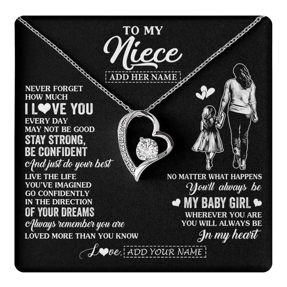 Forever Love Necklace 14K White Gold Finish | 1 | Personalized To My Niece Gifts From Aunt Auntie Necklace Never Forget How Much I Love You Niece Birthday Graduation Christmas Custom Gift Box Message Card | https://teecentury.