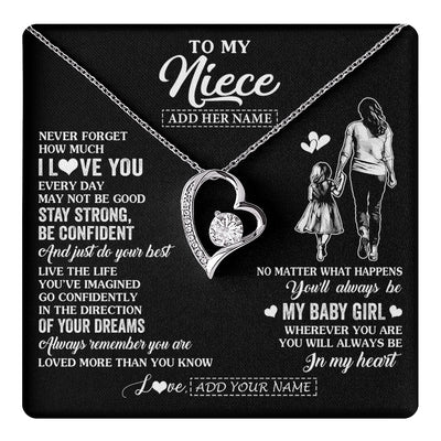 Forever Love Necklace 14K White Gold Finish | 1 | Personalized To My Niece Gifts From Aunt Auntie Necklace Never Forget How Much I Love You Niece Birthday Graduation Christmas Custom Gift Box Message Card | https://teecentury.
