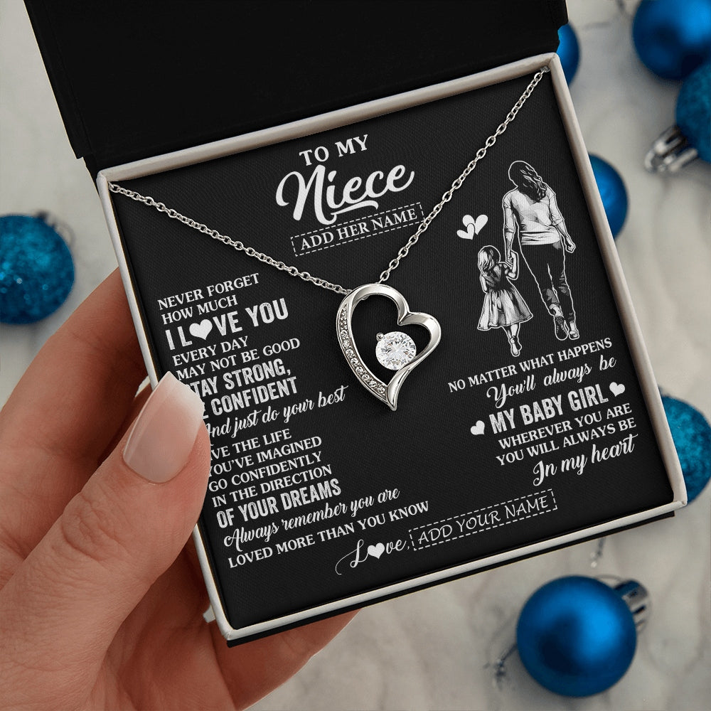 Forever Love Necklace 14K White Gold Finish | 2 | Personalized To My Niece Gifts From Aunt Auntie Necklace Never Forget How Much I Love You Niece Birthday Graduation Christmas Custom Gift Box Message Card | https://teecentury.