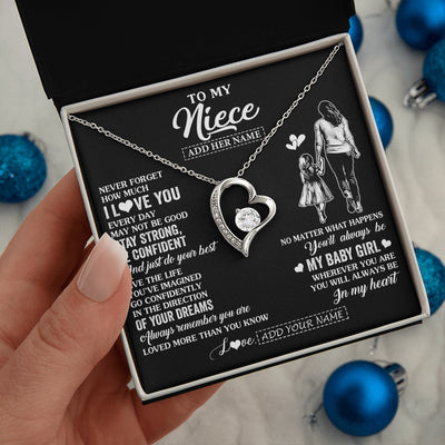 Forever Love Necklace 14K White Gold Finish | 2 | Personalized To My Niece Gifts From Aunt Auntie Necklace Never Forget How Much I Love You Niece Birthday Graduation Christmas Custom Gift Box Message Card | https://teecentury.