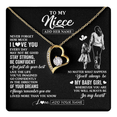 Forever Love Necklace 18K Yellow Gold Finish | 1 | Personalized To My Niece Gifts From Aunt Auntie Necklace Never Forget How Much I Love You Niece Birthday Graduation Christmas Custom Gift Box Message Card | https://teecentury.
