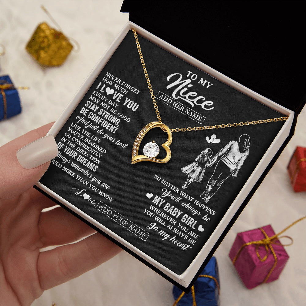Forever Love Necklace 18K Yellow Gold Finish | 2 | Personalized To My Niece Gifts From Aunt Auntie Necklace Never Forget How Much I Love You Niece Birthday Graduation Christmas Custom Gift Box Message Card | https://teecentury.
