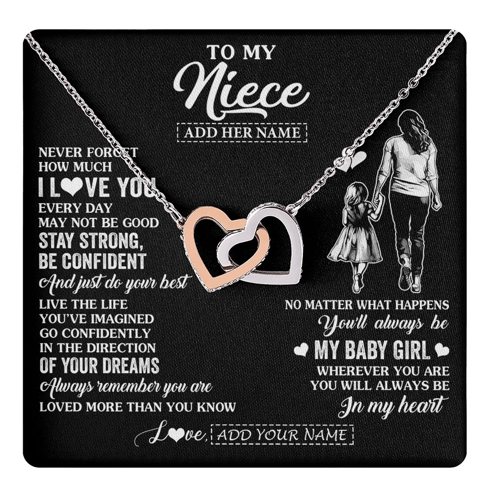 Interlocking Hearts Necklace Stainless Steel & Rose Gold Finish | 1 | Personalized To My Niece Gifts From Aunt Auntie Necklace Never Forget How Much I Love You Niece Birthday Graduation Christmas Custom Gift Box Message Card | https://teecentury.
