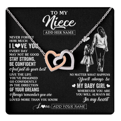 Interlocking Hearts Necklace Stainless Steel & Rose Gold Finish | 1 | Personalized To My Niece Gifts From Aunt Auntie Necklace Never Forget How Much I Love You Niece Birthday Graduation Christmas Custom Gift Box Message Card | https://teecentury.