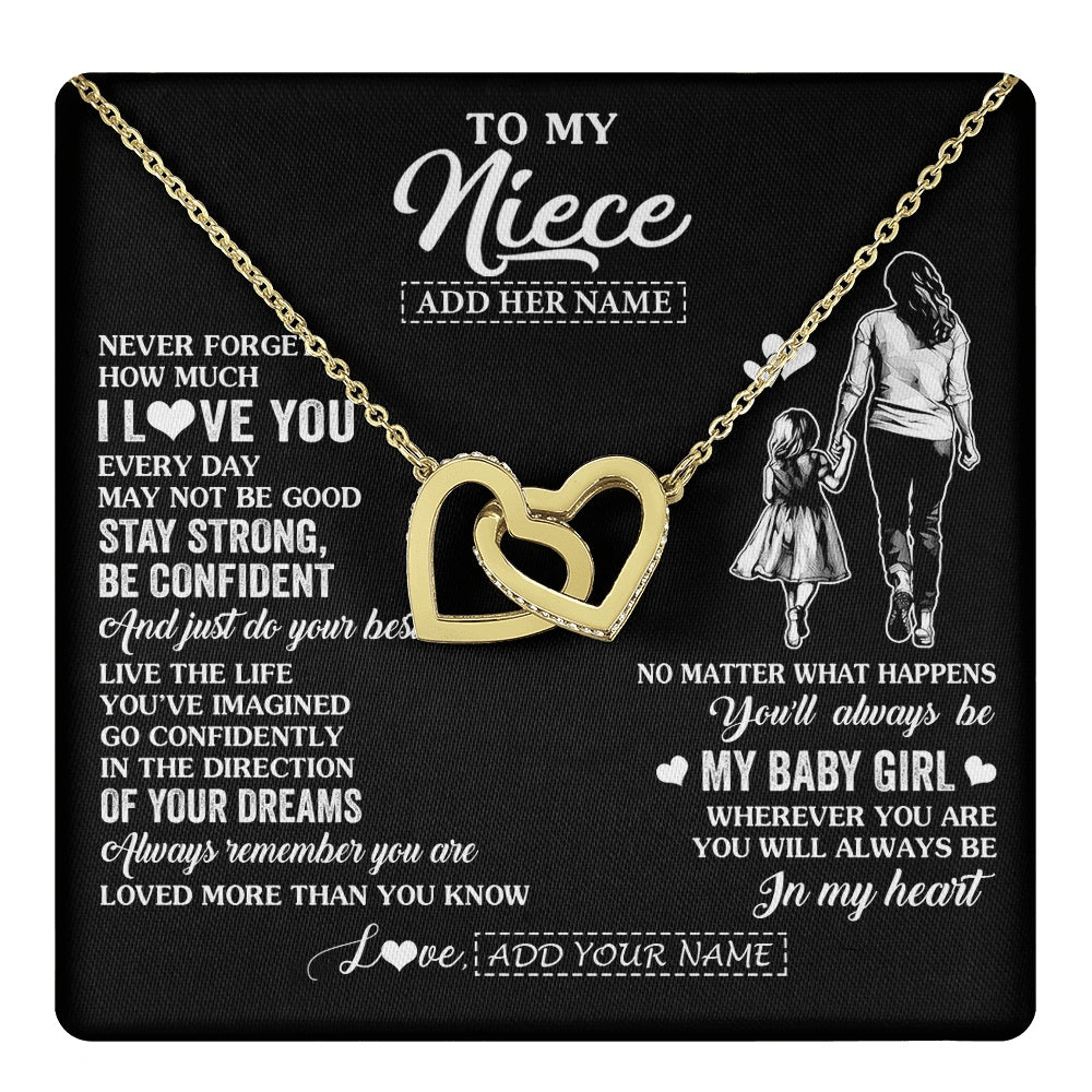 Interlocking Hearts Necklace 18K Yellow Gold Finish | 1 | Personalized To My Niece Gifts From Aunt Auntie Necklace Never Forget How Much I Love You Niece Birthday Graduation Christmas Custom Gift Box Message Card | https://teecentury.