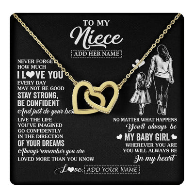 Interlocking Hearts Necklace 18K Yellow Gold Finish | 1 | Personalized To My Niece Gifts From Aunt Auntie Necklace Never Forget How Much I Love You Niece Birthday Graduation Christmas Custom Gift Box Message Card | https://teecentury.