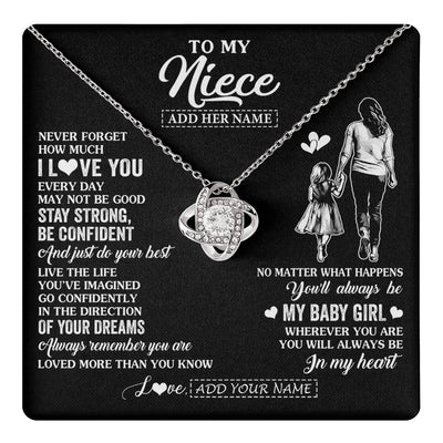 Love Knot Necklace 14K White Gold Finish | 1 | Personalized To My Niece Gifts From Aunt Auntie Necklace Never Forget How Much I Love You Niece Birthday Graduation Christmas Custom Gift Box Message Card | https://teecentury.