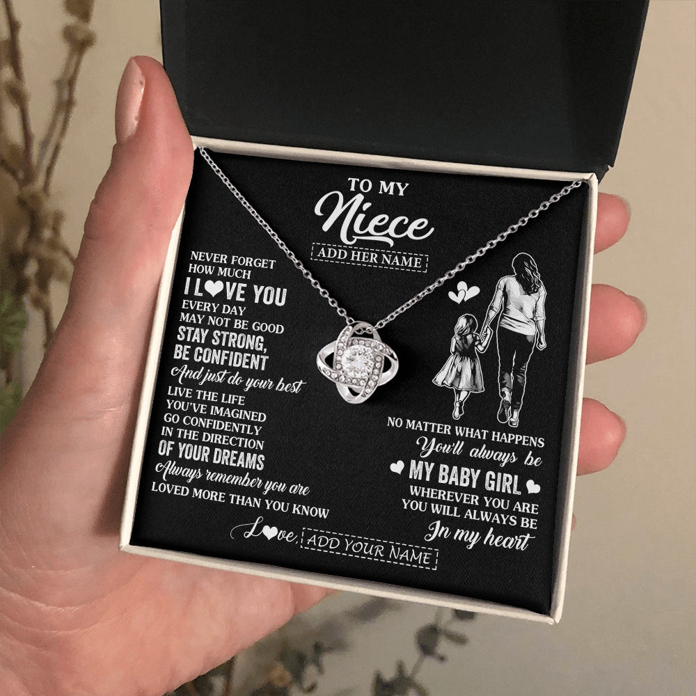 Love Knot Necklace 14K White Gold Finish | 2 | Personalized To My Niece Gifts From Aunt Auntie Necklace Never Forget How Much I Love You Niece Birthday Graduation Christmas Custom Gift Box Message Card | https://teecentury.