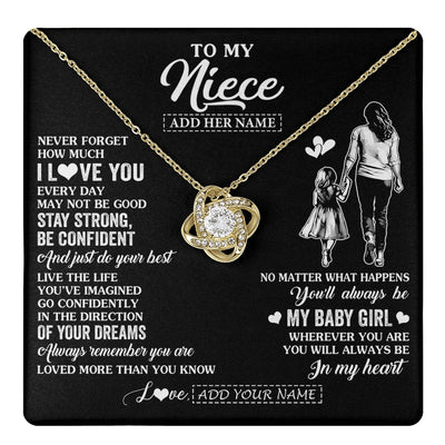 Love Knot Necklace 18K Yellow Gold Finish | 1 | Personalized To My Niece Gifts From Aunt Auntie Necklace Never Forget How Much I Love You Niece Birthday Graduation Christmas Custom Gift Box Message Card | https://teecentury.