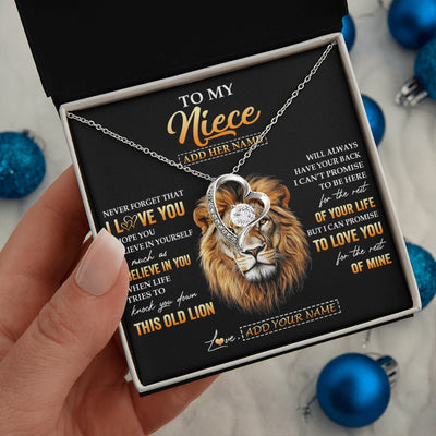 Forever Love Necklace 14K White Gold Finish | 2 | Personalized To My Niece Gifts From Aunt Auntie Necklace Old Lion Love You Niece Birthday Gifts Graduation Christmas Customized Gift Box Message Card | teecentury.myshopify