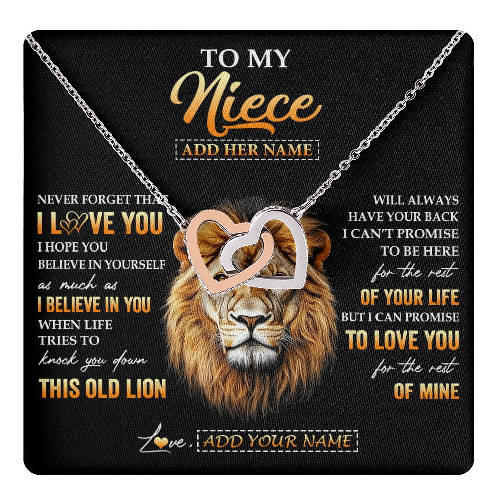 Interlocking Hearts Necklace Stainless Steel & Rose Gold Finish | 1 | Personalized To My Niece Gifts From Aunt Auntie Necklace Old Lion Love You Niece Birthday Gifts Graduation Christmas Customized Gift Box Message Card | teecentury.myshopify