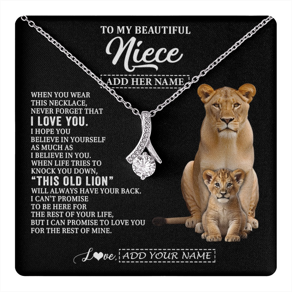 Alluring Beauty Necklace 14K White Gold Finish | 1 | Personalized To My Niece Gifts From Aunt Auntie Necklace This Old Lion Love You Niece Birthday Gifts Graduation Christmas Jewelry Custom Gift Box Message Card | https://teecentury.