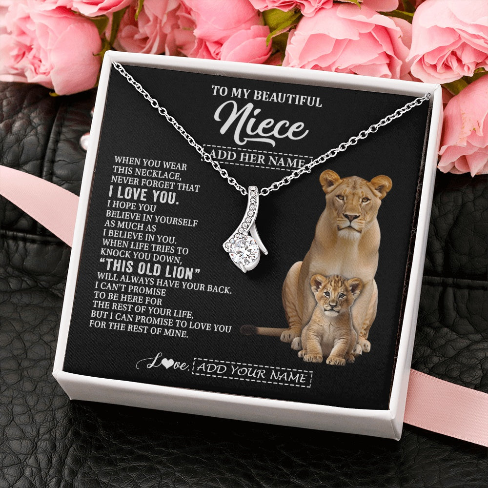 Alluring Beauty Necklace 14K White Gold Finish | 2 | Personalized To My Niece Gifts From Aunt Auntie Necklace This Old Lion Love You Niece Birthday Gifts Graduation Christmas Jewelry Custom Gift Box Message Card | https://teecentury.