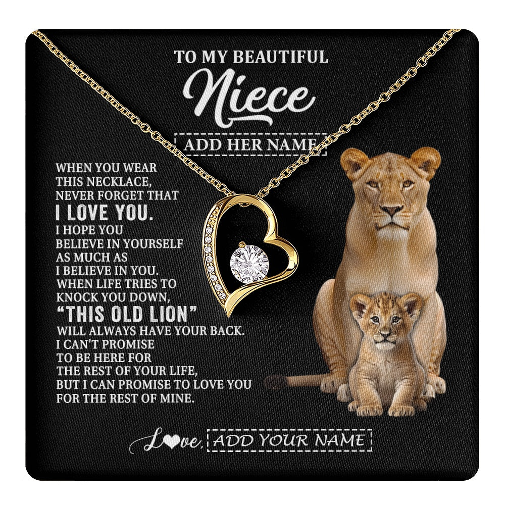 Forever Love Necklace 18K Yellow Gold Finish | 1 | Personalized To My Niece Gifts From Aunt Auntie Necklace This Old Lion Love You Niece Birthday Gifts Graduation Christmas Jewelry Custom Gift Box Message Card | https://teecentury.