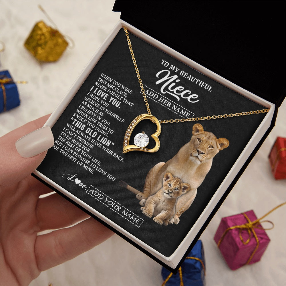 Forever Love Necklace 18K Yellow Gold Finish | 2 | Personalized To My Niece Gifts From Aunt Auntie Necklace This Old Lion Love You Niece Birthday Gifts Graduation Christmas Jewelry Custom Gift Box Message Card | https://teecentury.