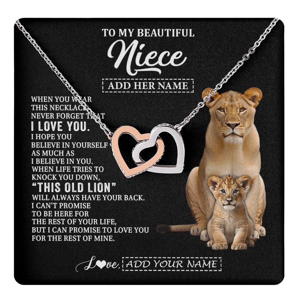 Interlocking Hearts Necklace Stainless Steel & Rose Gold Finish | 1 | Personalized To My Niece Gifts From Aunt Auntie Necklace This Old Lion Love You Niece Birthday Gifts Graduation Christmas Jewelry Custom Gift Box Message Card | https://teecentury.