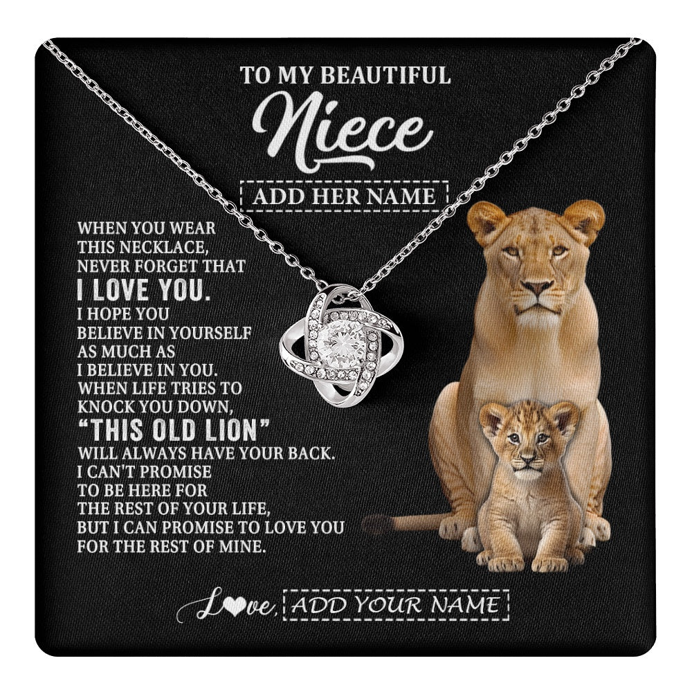 Love Knot Necklace 14K White Gold Finish | 1 | Personalized To My Niece Gifts From Aunt Auntie Necklace This Old Lion Love You Niece Birthday Gifts Graduation Christmas Jewelry Custom Gift Box Message Card | https://teecentury.