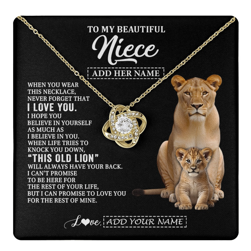 Love Knot Necklace 18K Yellow Gold Finish | 1 | Personalized To My Niece Gifts From Aunt Auntie Necklace This Old Lion Love You Niece Birthday Gifts Graduation Christmas Jewelry Custom Gift Box Message Card | https://teecentury.