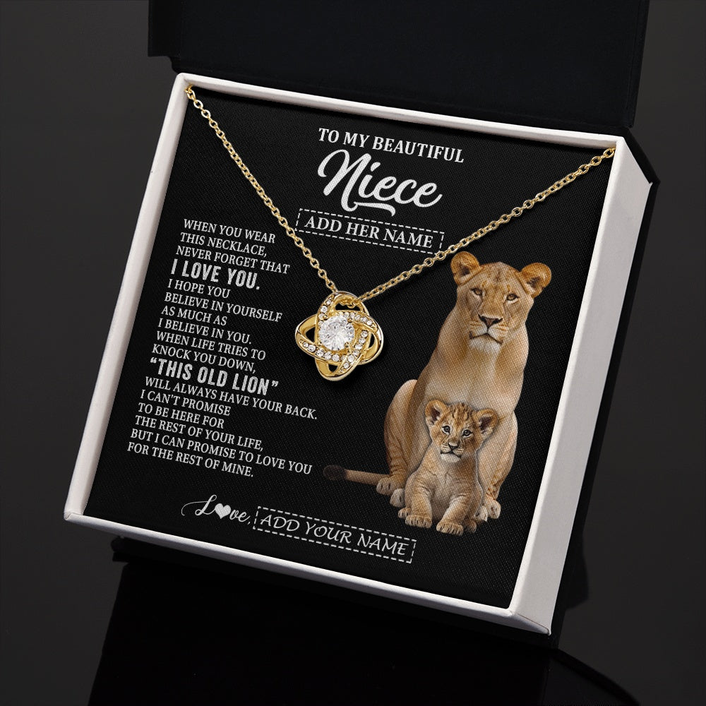 Love Knot Necklace 18K Yellow Gold Finish | 2 | Personalized To My Niece Gifts From Aunt Auntie Necklace This Old Lion Love You Niece Birthday Gifts Graduation Christmas Jewelry Custom Gift Box Message Card | https://teecentury.