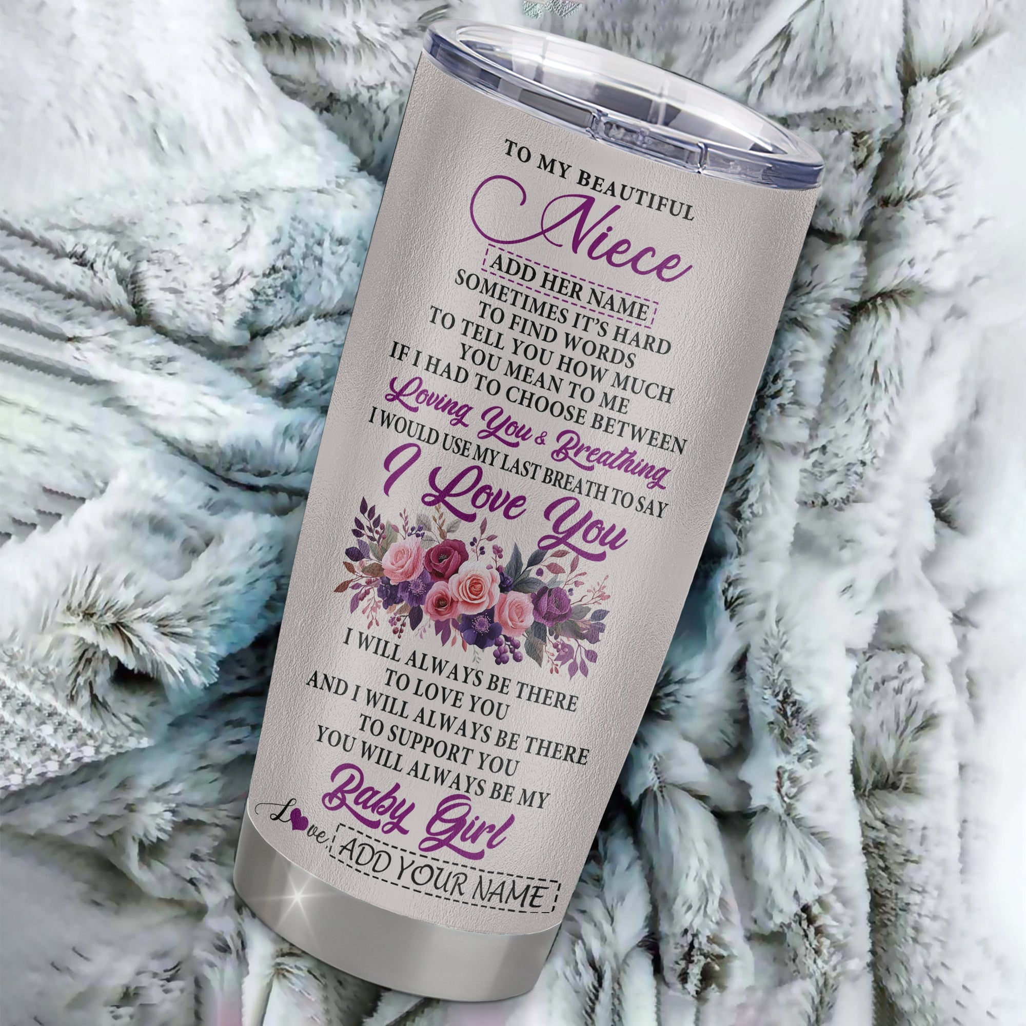 Personalized To My Niece Gifts From Aunt Auntie Tumbler Purple Floral Loving You Birthday Gifts For Niece Graduation Christmas Custom Stainless Steel Travel Mug Shirt & Hoodie | teecentury