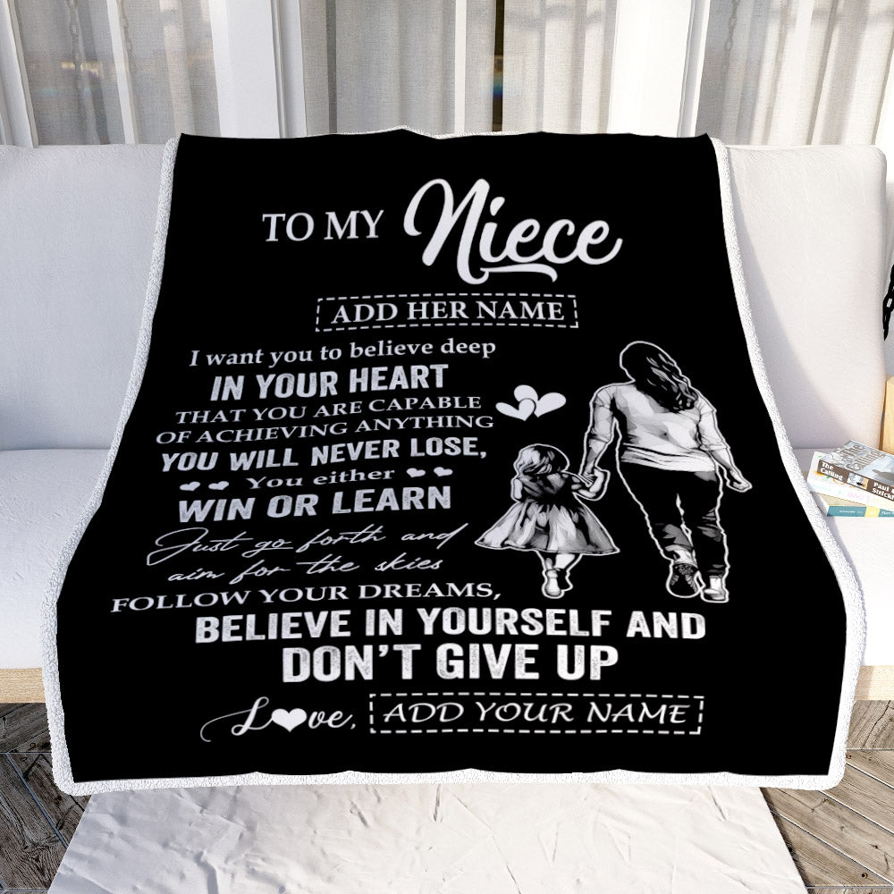 Personalized To My Niece Gifts From Aunt Blanket Don't Give Up Aunt Gifts For Niece Birthday Graduation Christmas Customized Fleece Throw Blanket | teecentury