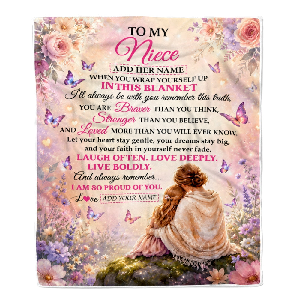 Personalized To My Niece Gifts From Aunt Blanket Inspirational Message Purple Butterfly Birthday Gifts For Girlsniece Graduation Christmas Fleece Blanket | teecentury