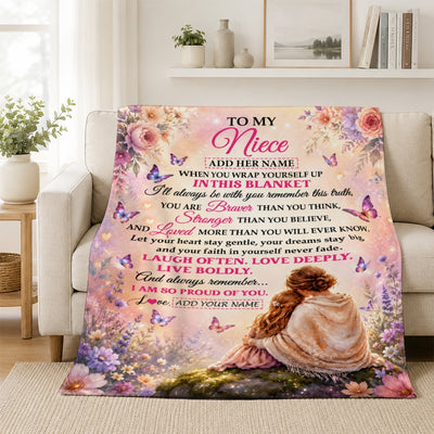 Personalized To My Niece Gifts From Aunt Blanket Inspirational Message Purple Butterfly Birthday Gifts For Girlsniece Graduation Christmas Fleece Blanket | teecentury