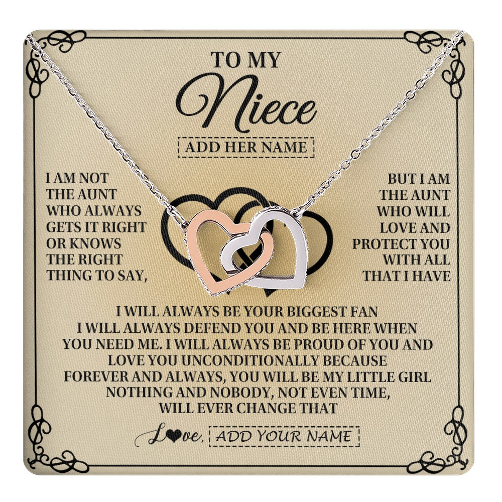 Interlocking Hearts Necklace Stainless Steel & Rose Gold Finish | 1 | Personalized To My Niece Gifts From Aunt Niece Birthday Gifts Jewelry For Women Aunt Niece Pendant Necklace Christmas Custom Gift Box Message Card | teecentury.myshopify