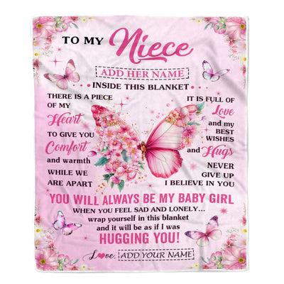 Personalized To My Niece Gifts From Aunt Uncle Auntie Blanket Floral Butterfly Birthday Gifts For Niece Graduation Christmas Customized Fleece Throw Blanket | teecentury