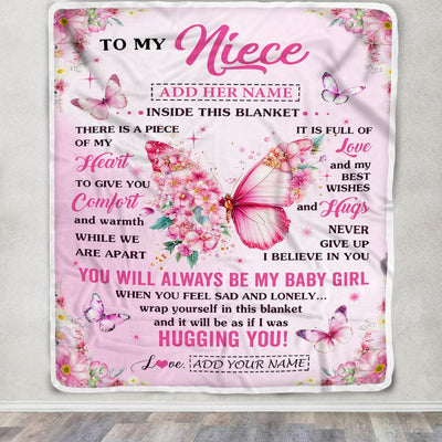 Personalized To My Niece Gifts From Aunt Uncle Auntie Blanket Floral Butterfly Birthday Gifts For Niece Graduation Christmas Customized Fleece Throw Blanket | teecentury