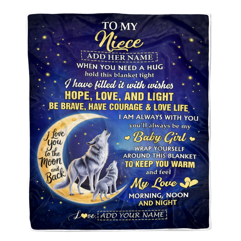 Personalized To My Niece Gifts From Aunt Uncle Auntie Blanket I Love You Moon And Back Wolf Niece Birthday Gifts Christmas Graduation Custom Fleece Blanket | teecentury