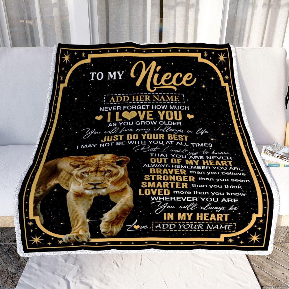 Personalized To My Niece Gifts From Aunt Uncle Auntie Blanket Lion I Love You Graduation Birthday Gifts For Niece Christmas Customized Fleece Throw Blanket | teecentury