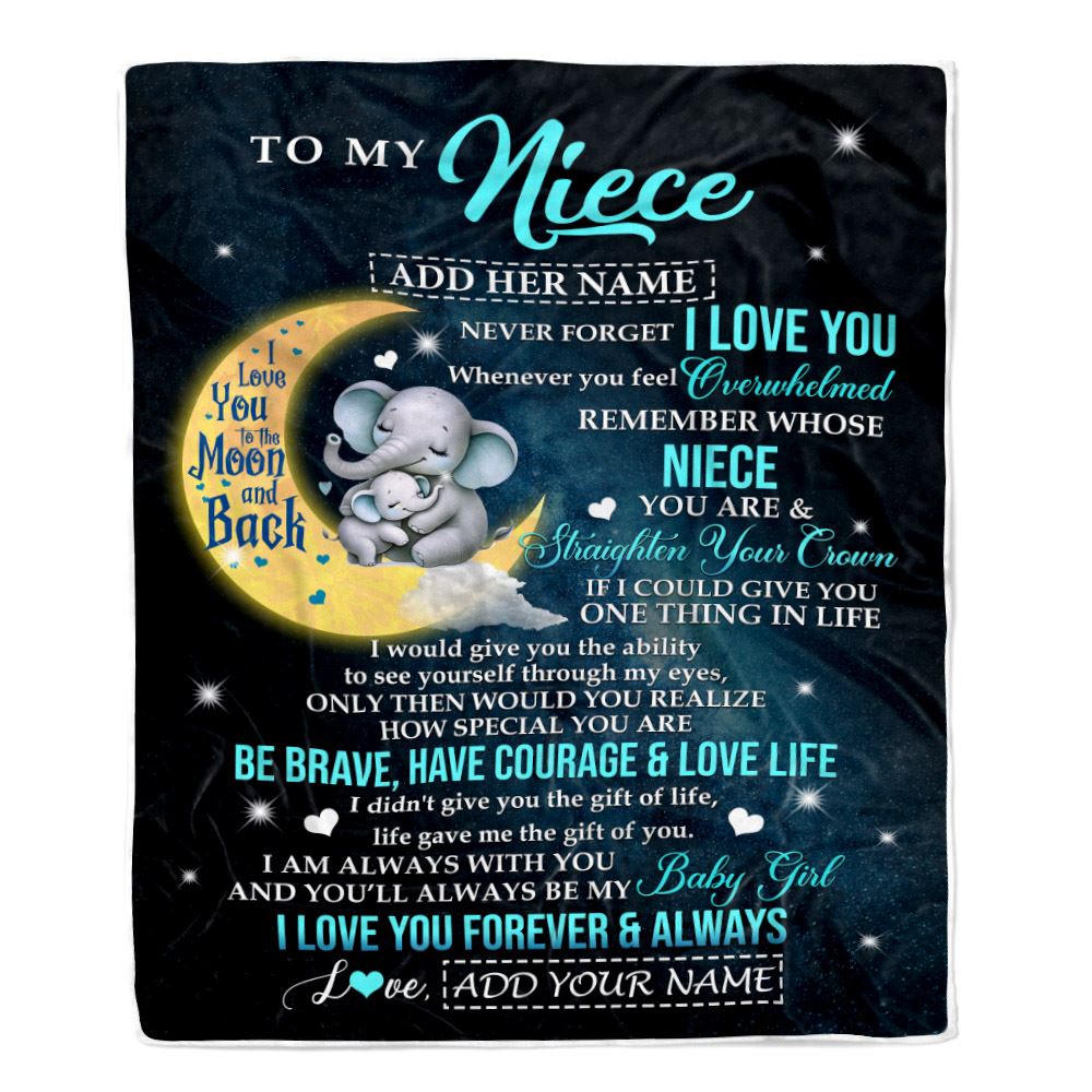 Personalized To My Niece Gifts From Aunt Uncle Auntie Blanket Moon Elephant  Birthday Gifts Graduation For Niece Christmas Customized Fleece Throw Blanket | teecentury