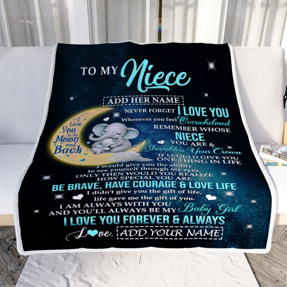 Personalized To My Niece Gifts From Aunt Uncle Auntie Blanket Moon Elephant  Birthday Gifts Graduation For Niece Christmas Customized Fleece Throw Blanket | teecentury