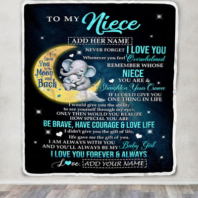 Personalized To My Niece Gifts From Aunt Uncle Auntie Blanket Moon Elephant  Birthday Gifts Graduation For Niece Christmas Customized Fleece Throw Blanket | teecentury