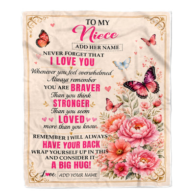 Personalized To My Niece Gifts From Aunt Uncle Auntie Blanket Pink Butterfly I Love You Birthday Gift For Niece Christmas Custom Fleece Throw Blanket | teecentury