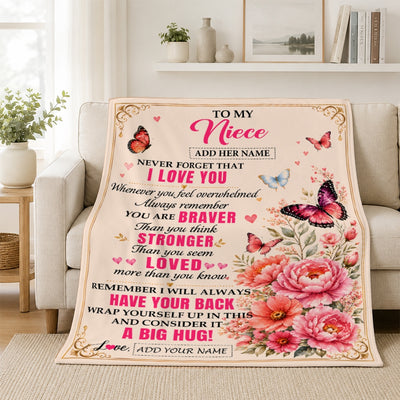 Personalized To My Niece Gifts From Aunt Uncle Auntie Blanket Pink Butterfly I Love You Birthday Gift For Niece Christmas Custom Fleece Throw Blanket | teecentury