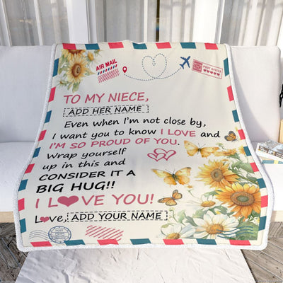 Personalized To My Niece Gifts From Aunt Uncle Auntie Blanket Sunflower Letter Air Mail Birthday Graduation Gifts For Niece Christmas Customized Fleece Blanket | teecentury